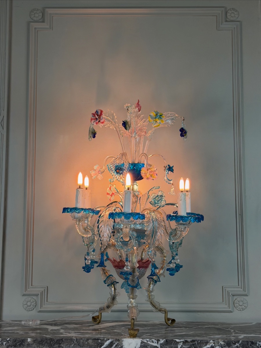 Multicolored Venetian Murano Glass Chandelier, Circa 1920-photo-5