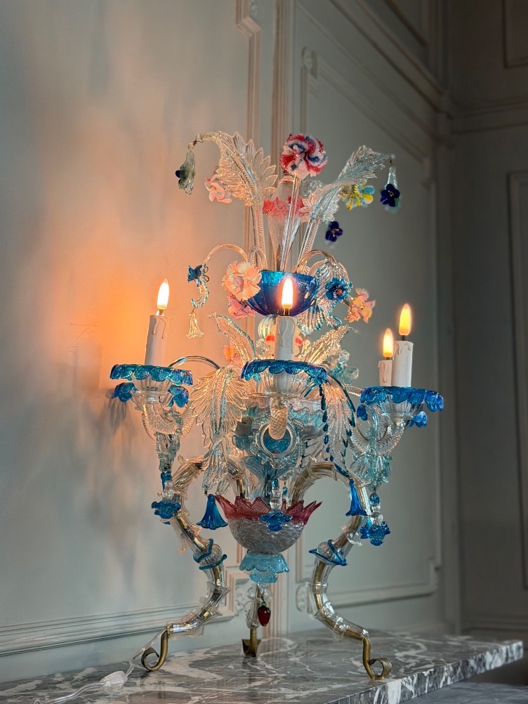 Multicolored Venetian Murano Glass Chandelier, Circa 1920-photo-7