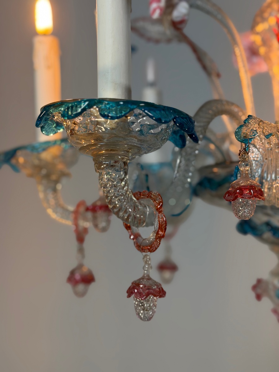 Lustre vénitien en verre de Murano multicolore, 8 bras de lumière, vers 1880 -photo-3