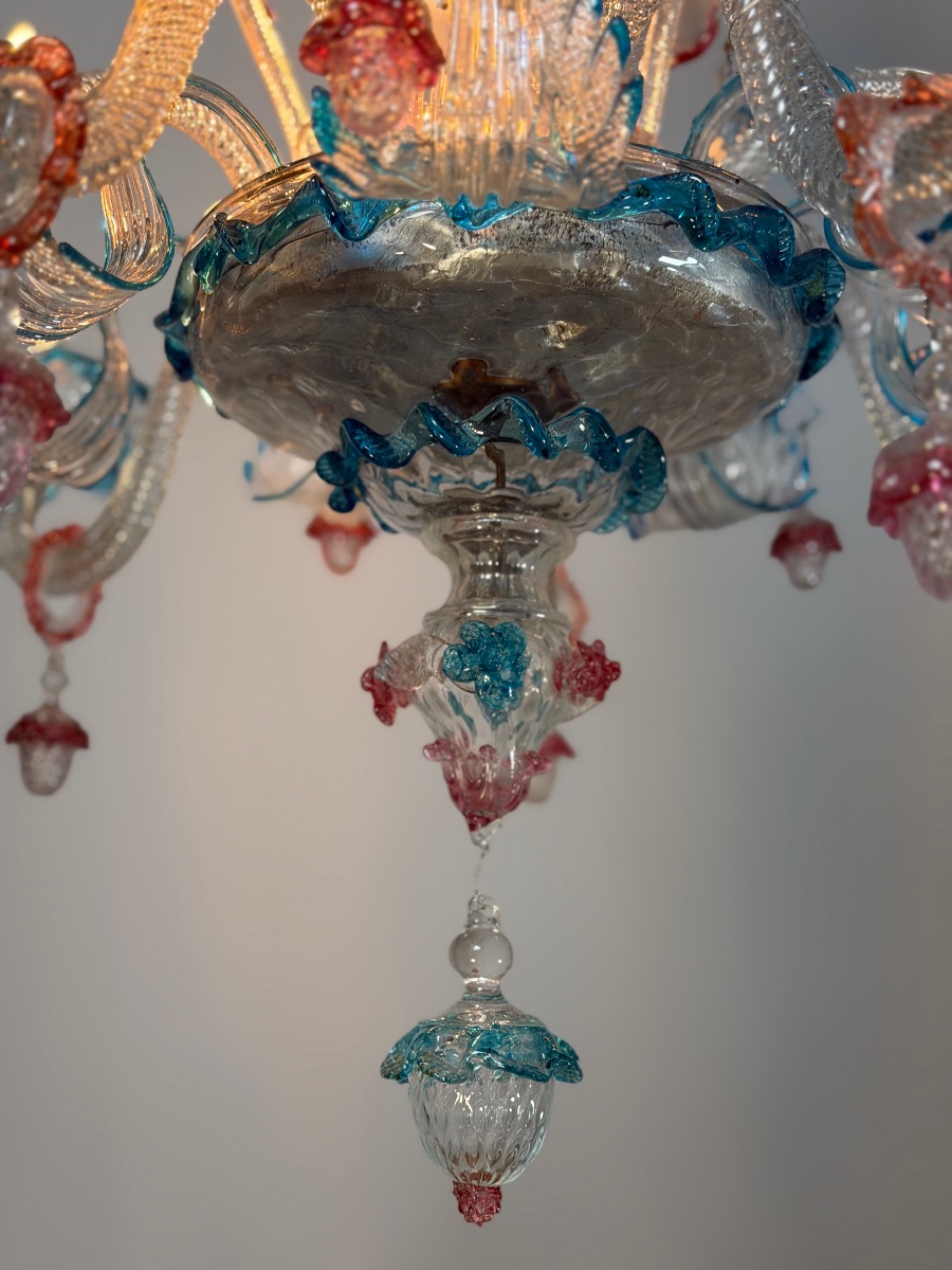Lustre vénitien en verre de Murano multicolore, 8 bras de lumière, vers 1880 -photo-7