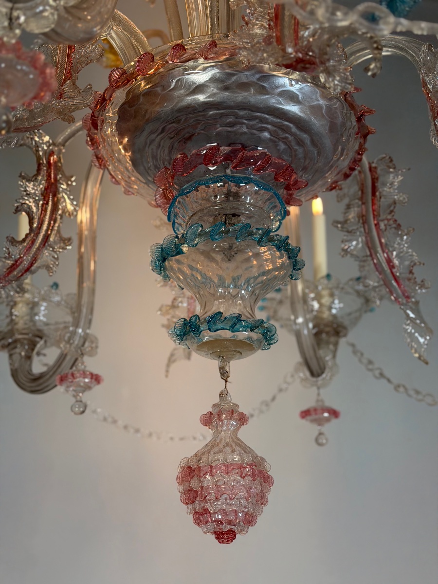 Grand lustre vénitien en verre de Murano multicolore, 12 bras de lumière, Vers 1880-photo-2