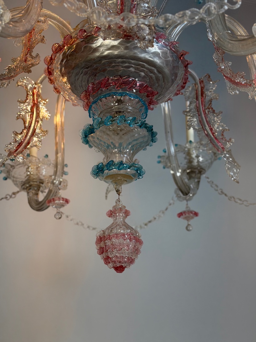 Grand lustre vénitien en verre de Murano multicolore, 12 bras de lumière, Vers 1880-photo-4