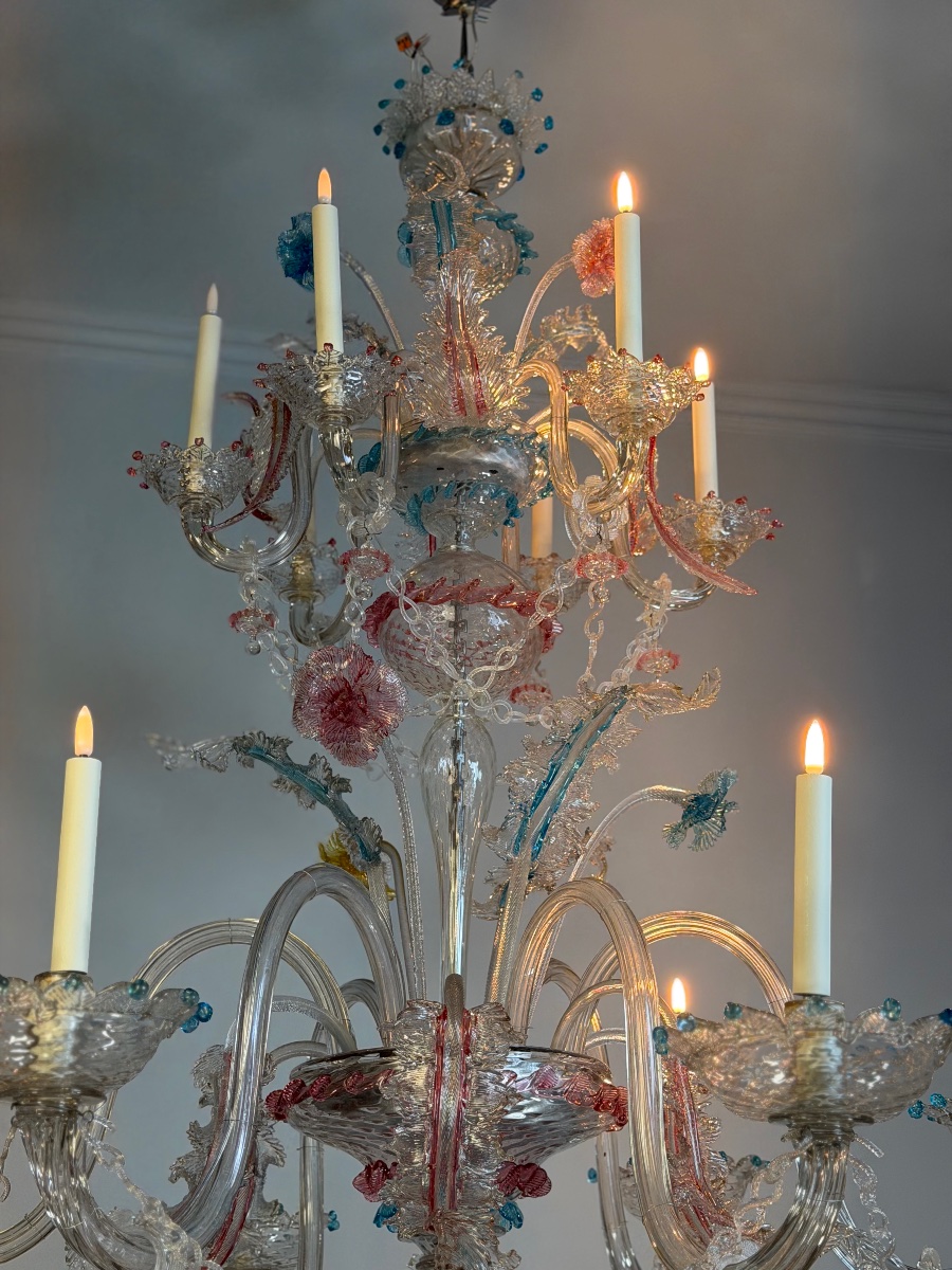 Grand lustre vénitien en verre de Murano multicolore, 12 bras de lumière, Vers 1880-photo-7