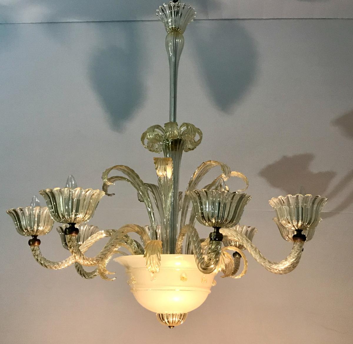 Lustre En Verre De Murano Circa 1940, 8 Bras De Lumière -photo-4