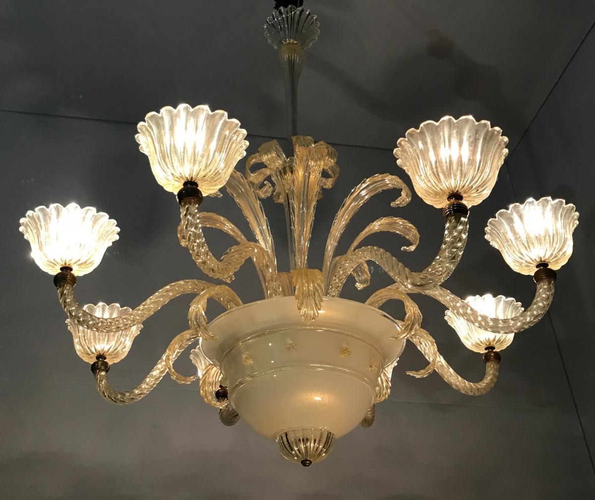 Lustre En Verre De Murano Circa 1940, 8 Bras De Lumière -photo-1