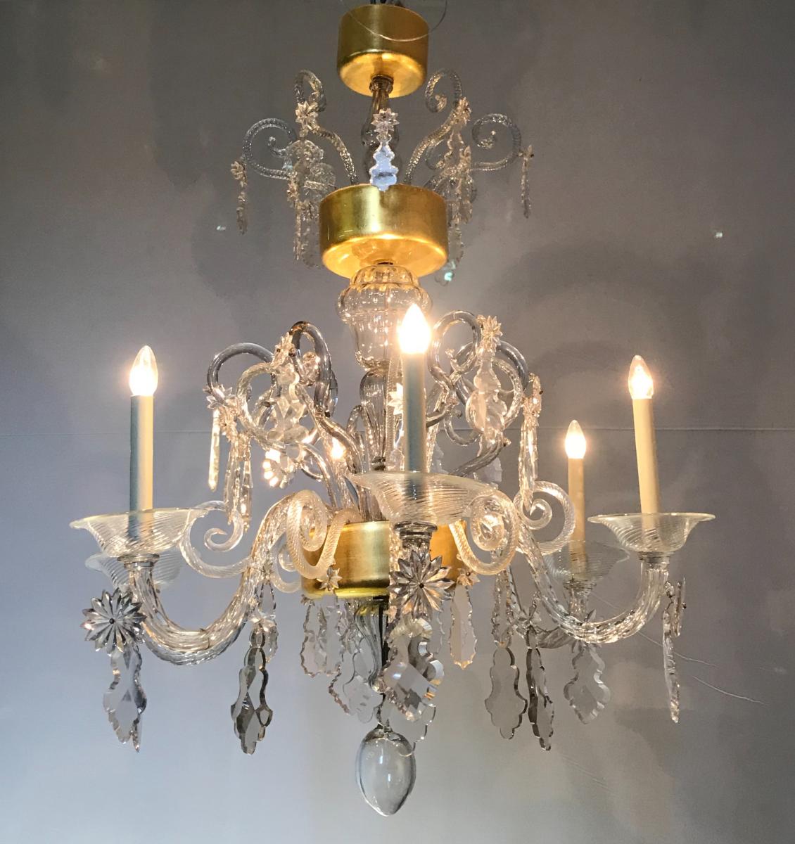 Lustre Liégeois, 6 Bras De Lumière, XVIIIème Siècle 