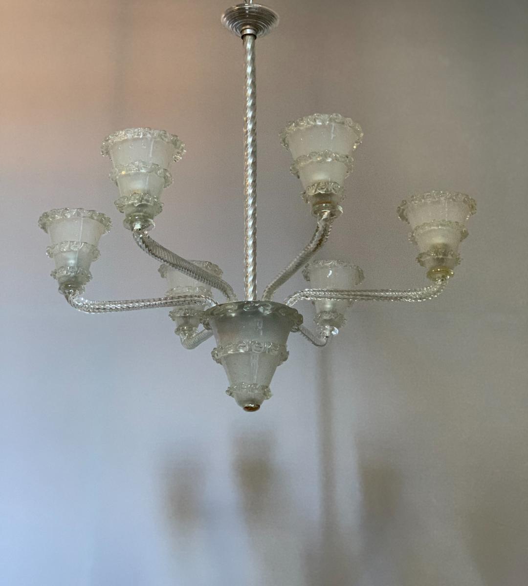 Venetian Glass Chandelier, Murano, Circa 1940-photo-3