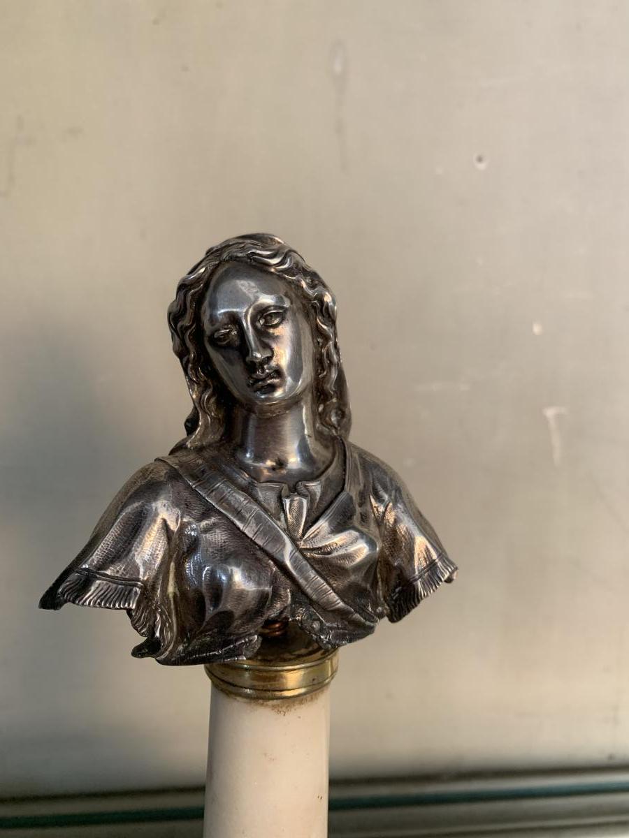 Buste De La Vierge En Argent, Colonne En Marbre -photo-2