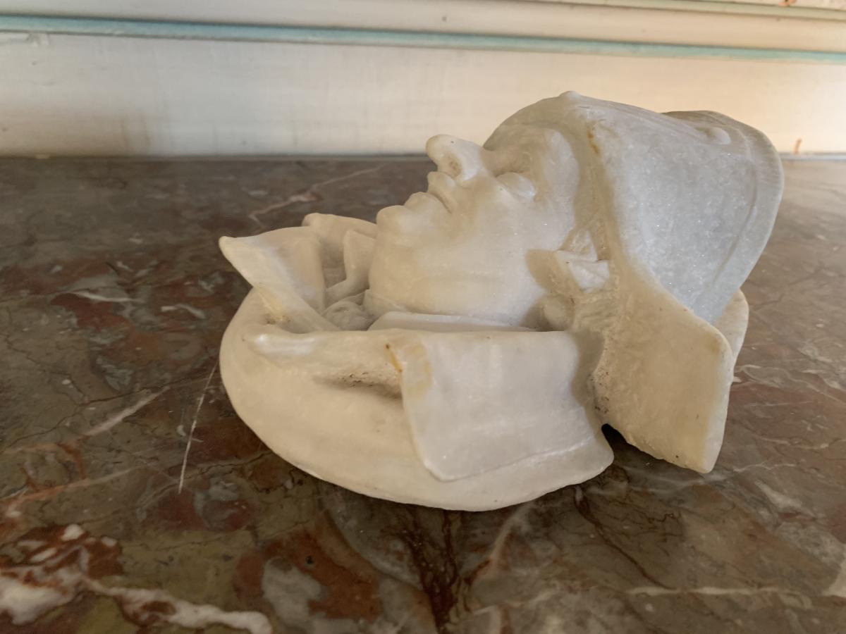Marble Sculpture, Head Of Man In Hat-photo-3