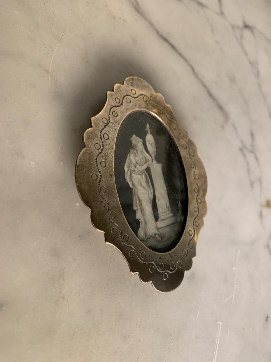 Miniature On Ivory, Oval Frame Brass-photo-3