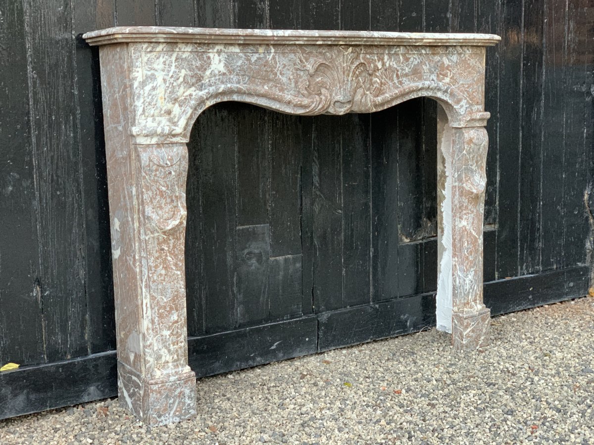 Louis XV Fireplace In Gray Marble Of The Ardennes, Eighteenth Century