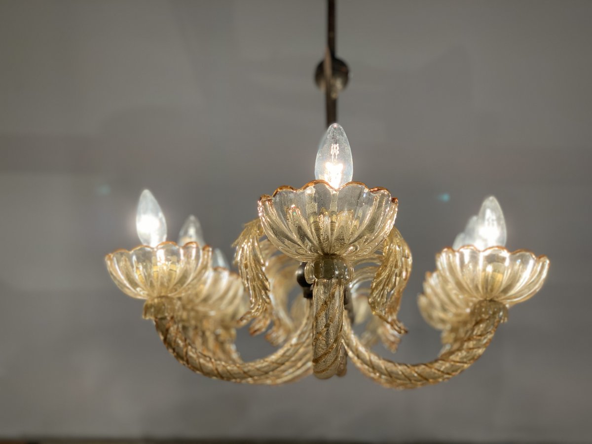 Murano Glass Chandelier Golden And Mordore, Venice 1940-photo-4