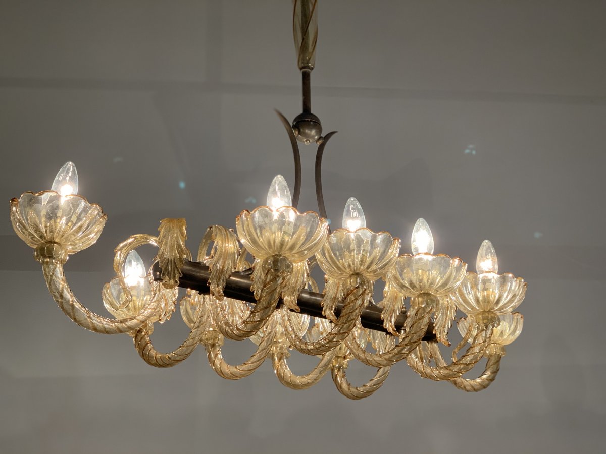 Murano Glass Chandelier Golden And Mordore, Venice 1940-photo-1