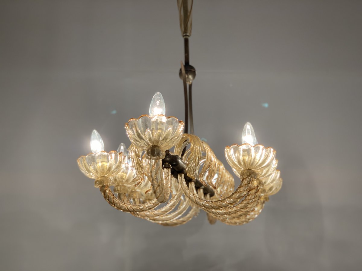 Murano Glass Chandelier Golden And Mordore, Venice 1940-photo-2