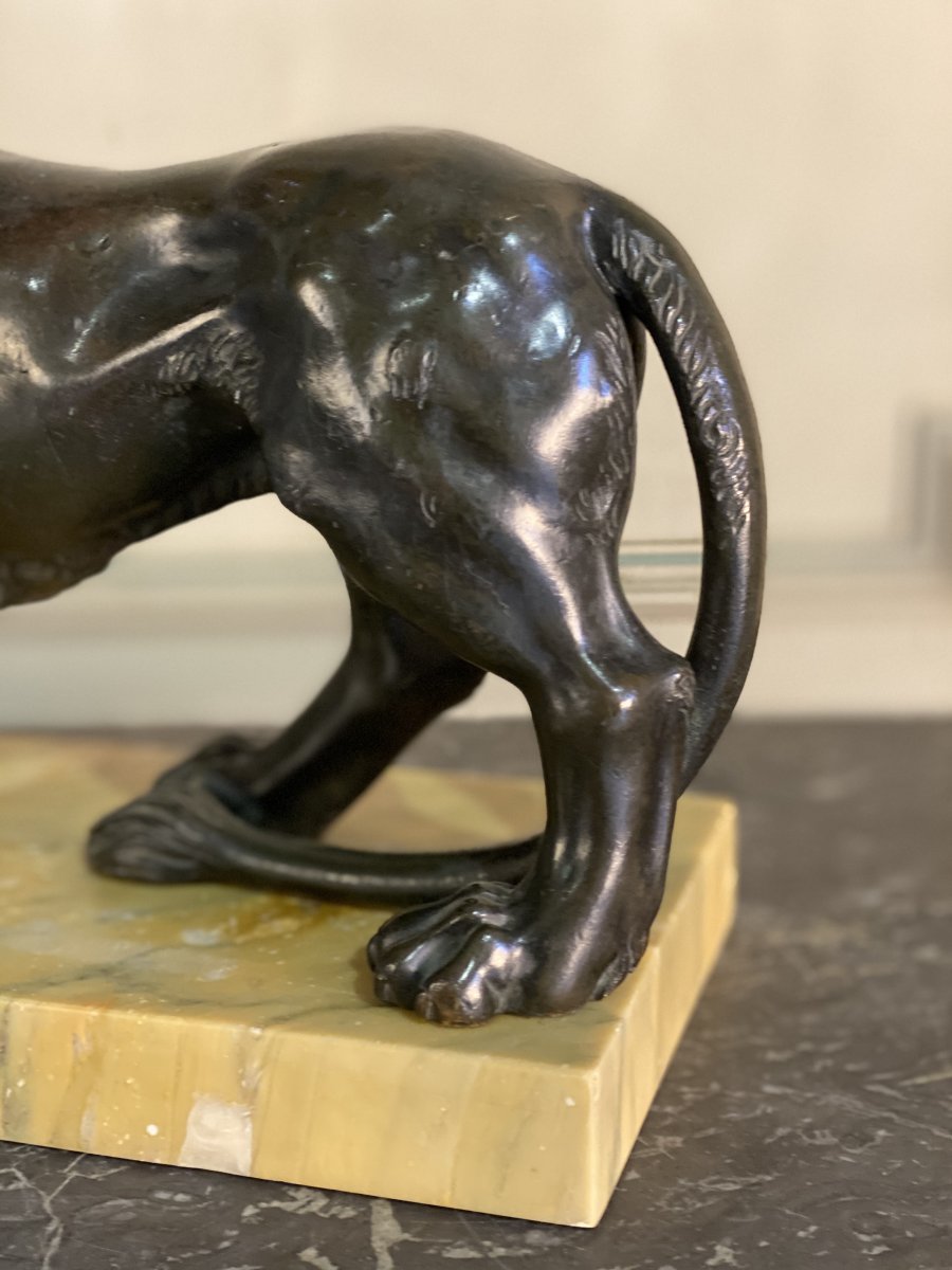 Medicis Lion In Bronze On Siena Yellow Marble Base-photo-1