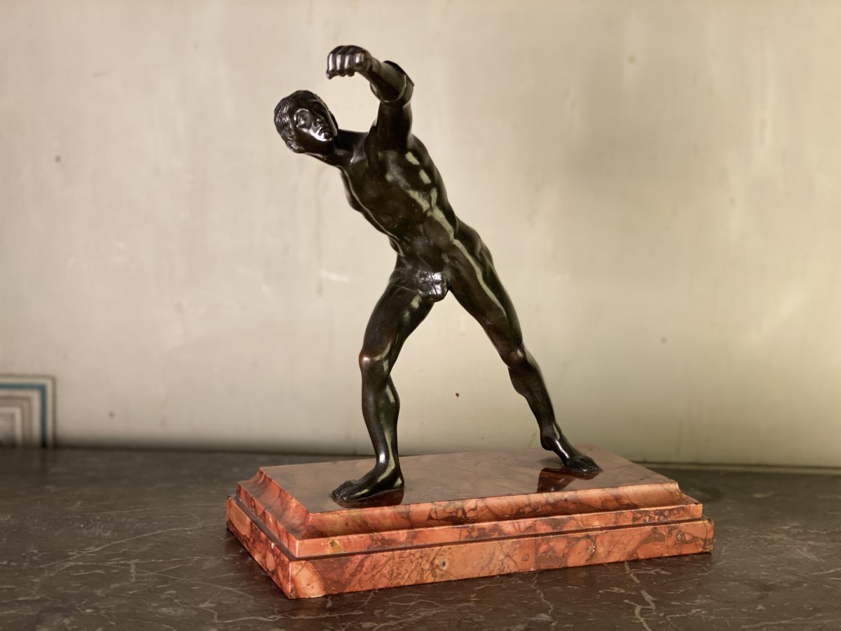 Gladiateur Borghese, Bronze D’apres L’antique Sur Socle De Marbre 