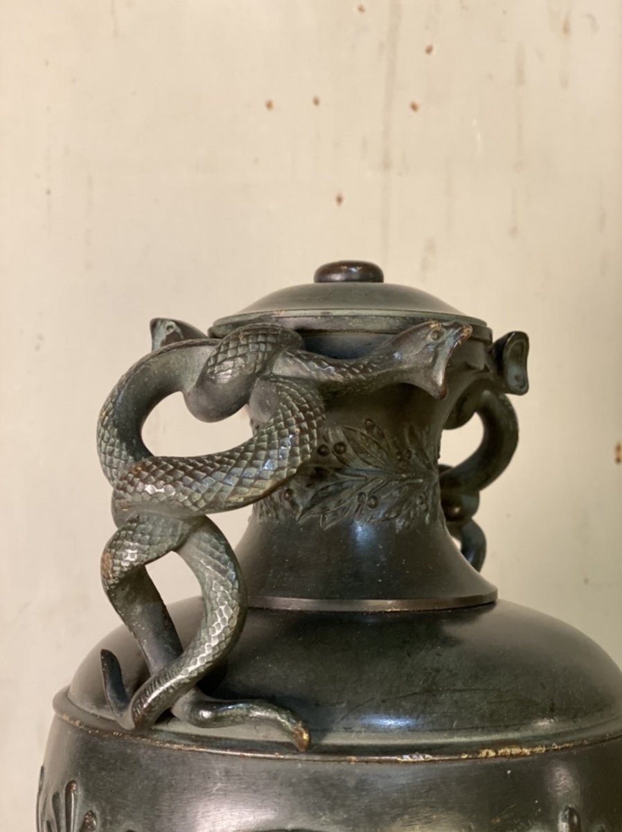 Bronze Snake Vase Green Patina In The Taste Of The Antique-photo-2