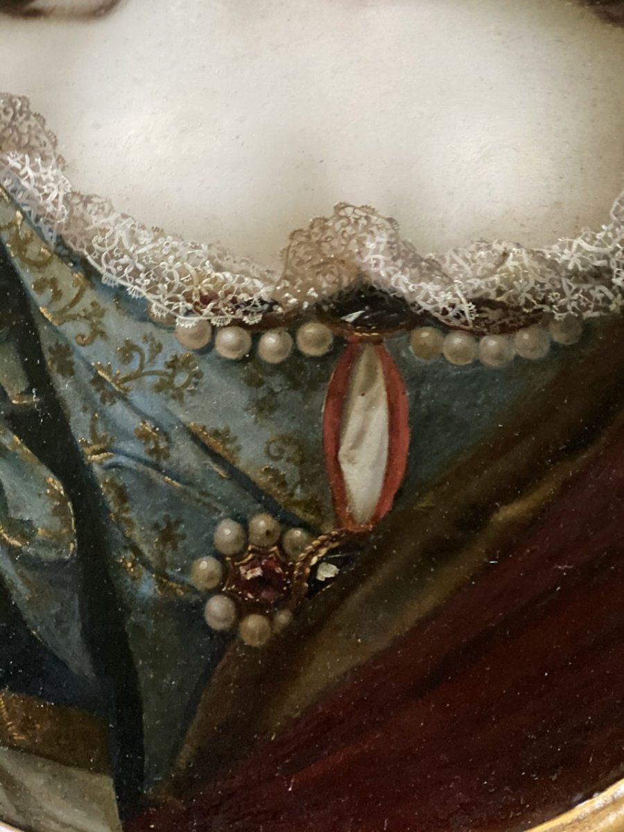 Huile Sur Cuivre, Portrait Féminin, Fin XVII-photo-3