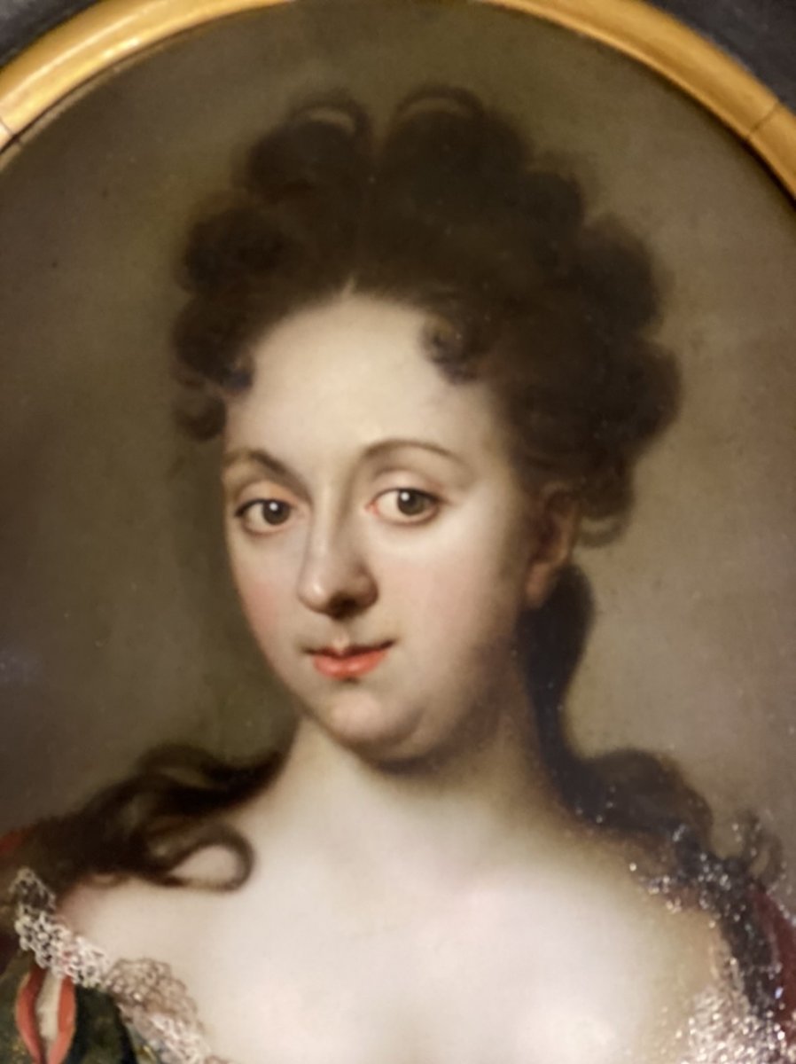 Huile Sur Cuivre, Portrait Féminin, Fin XVII-photo-4