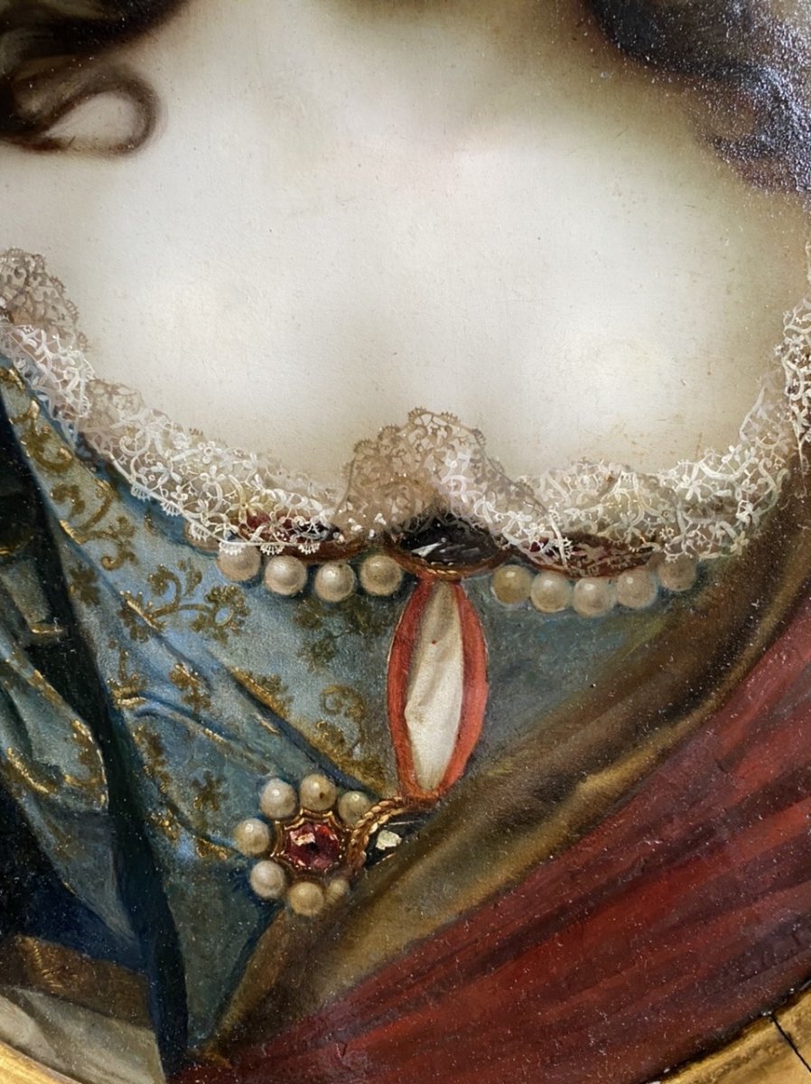 Huile Sur Cuivre, Portrait Féminin, Fin XVII-photo-1