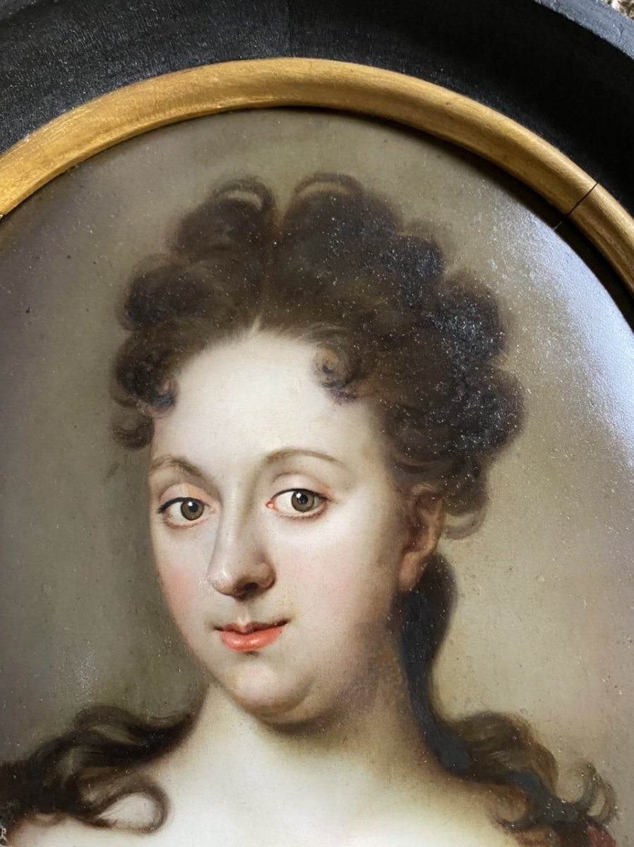 Huile Sur Cuivre, Portrait Féminin, Fin XVII-photo-6