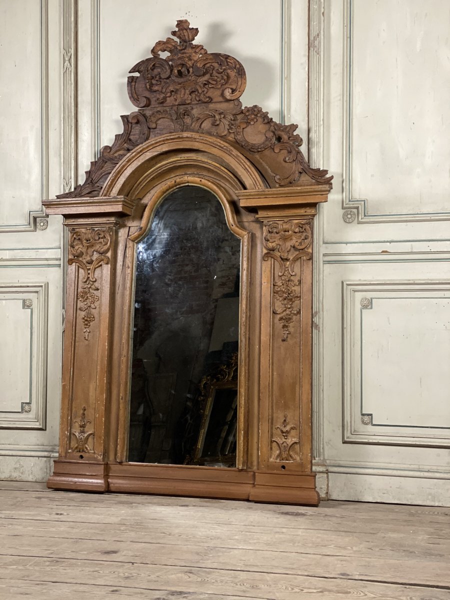 Painted Carved Wood Mirror, XVIIIth Century