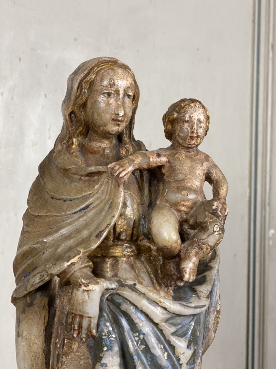 Vierge à L’enfant En Albâtre, Trace Importante De Polychromie, Flandre XVIème Siècle -photo-2