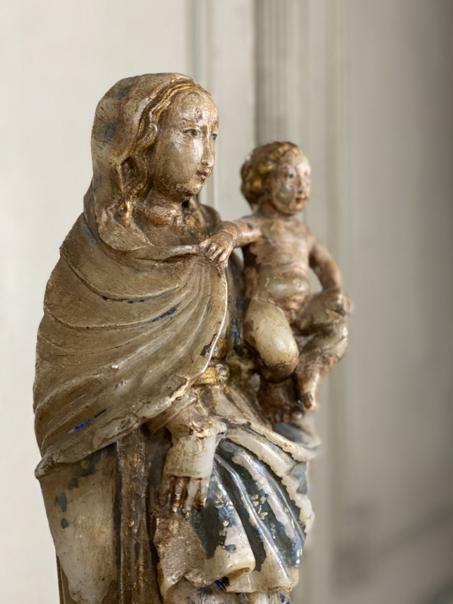 Vierge à L’enfant En Albâtre, Trace Importante De Polychromie, Flandre XVIème Siècle -photo-3