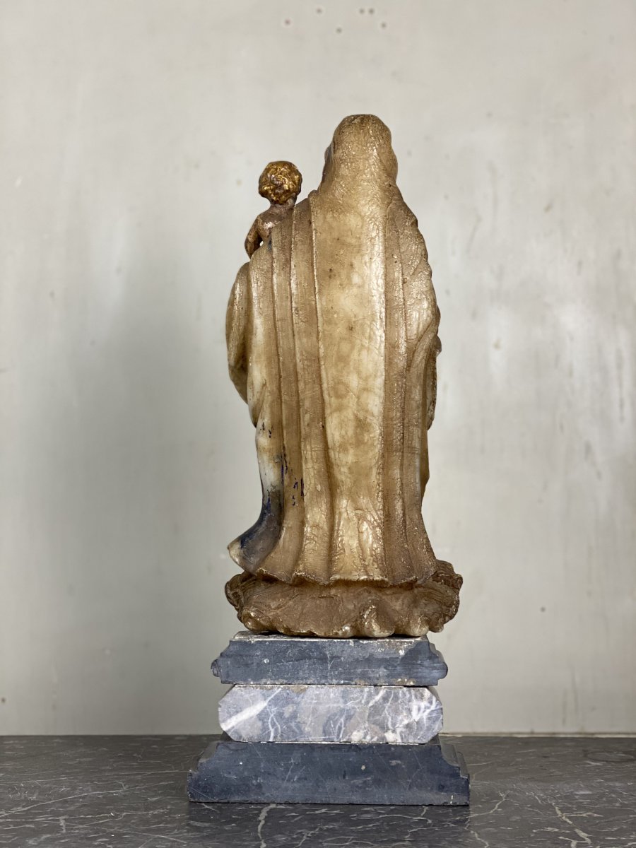 Vierge à L’enfant En Albâtre, Trace Importante De Polychromie, Flandre XVIème Siècle -photo-1