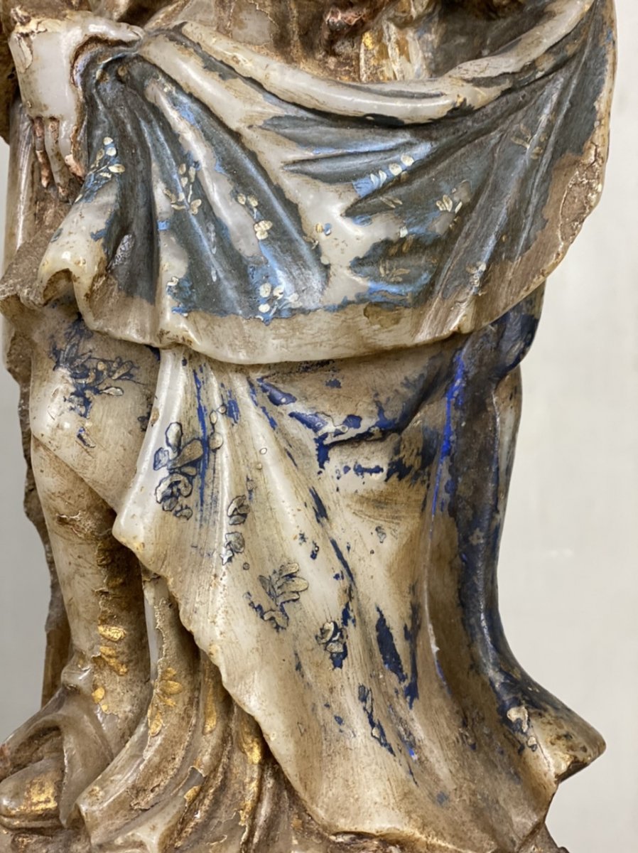 Vierge à L’enfant En Albâtre, Trace Importante De Polychromie, Flandre XVIème Siècle -photo-6
