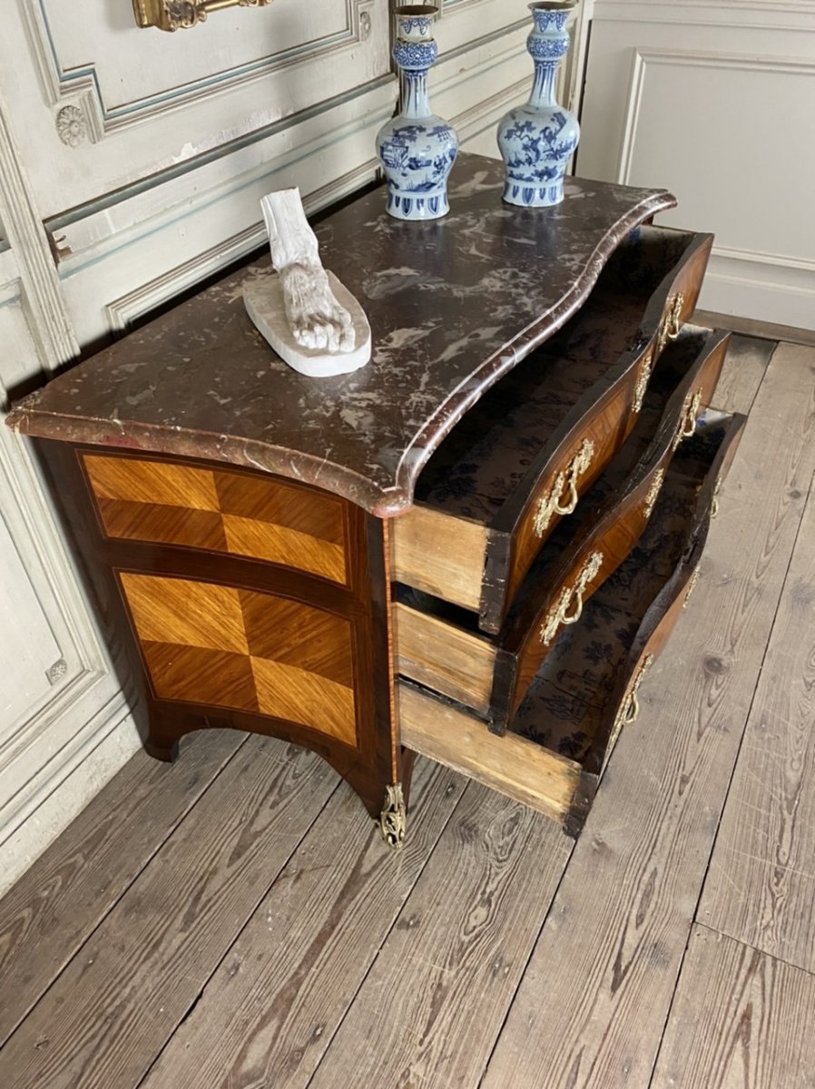 Commode En Placage De Bois De Rose Et Palissandre, Bronze Doré, Marbre De Rance, Louis XV-photo-2