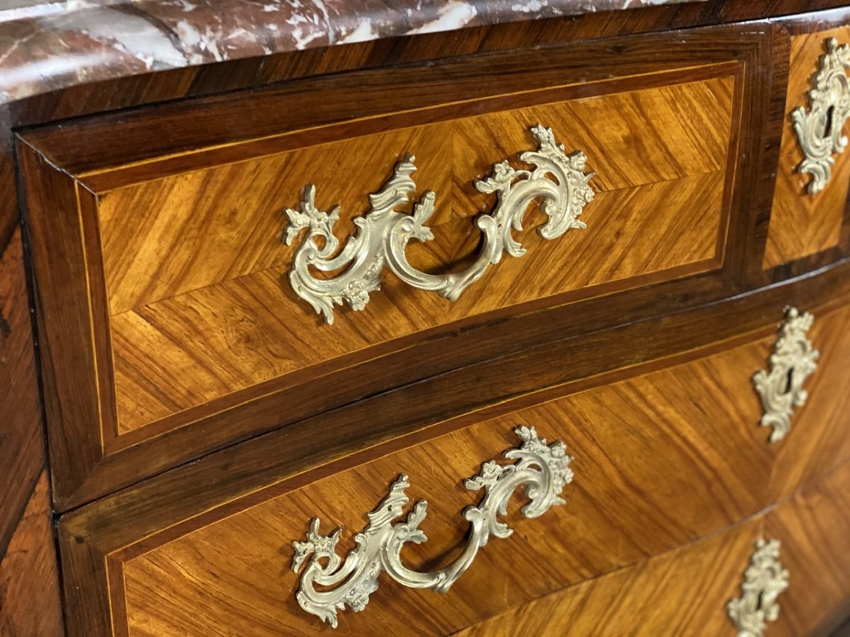 Dresser In Rosewood And Rosewood Veneer, Gilt Bronze, Rance Marble, Louis XV-photo-4