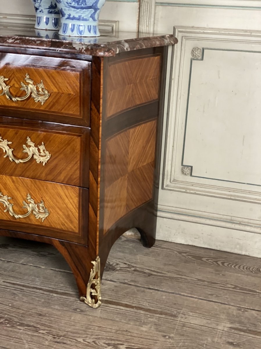 Commode En Placage De Bois De Rose Et Palissandre, Bronze Doré, Marbre De Rance, Louis XV-photo-5