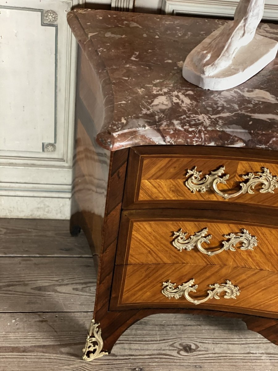 Commode En Placage De Bois De Rose Et Palissandre, Bronze Doré, Marbre De Rance, Louis XV-photo-6