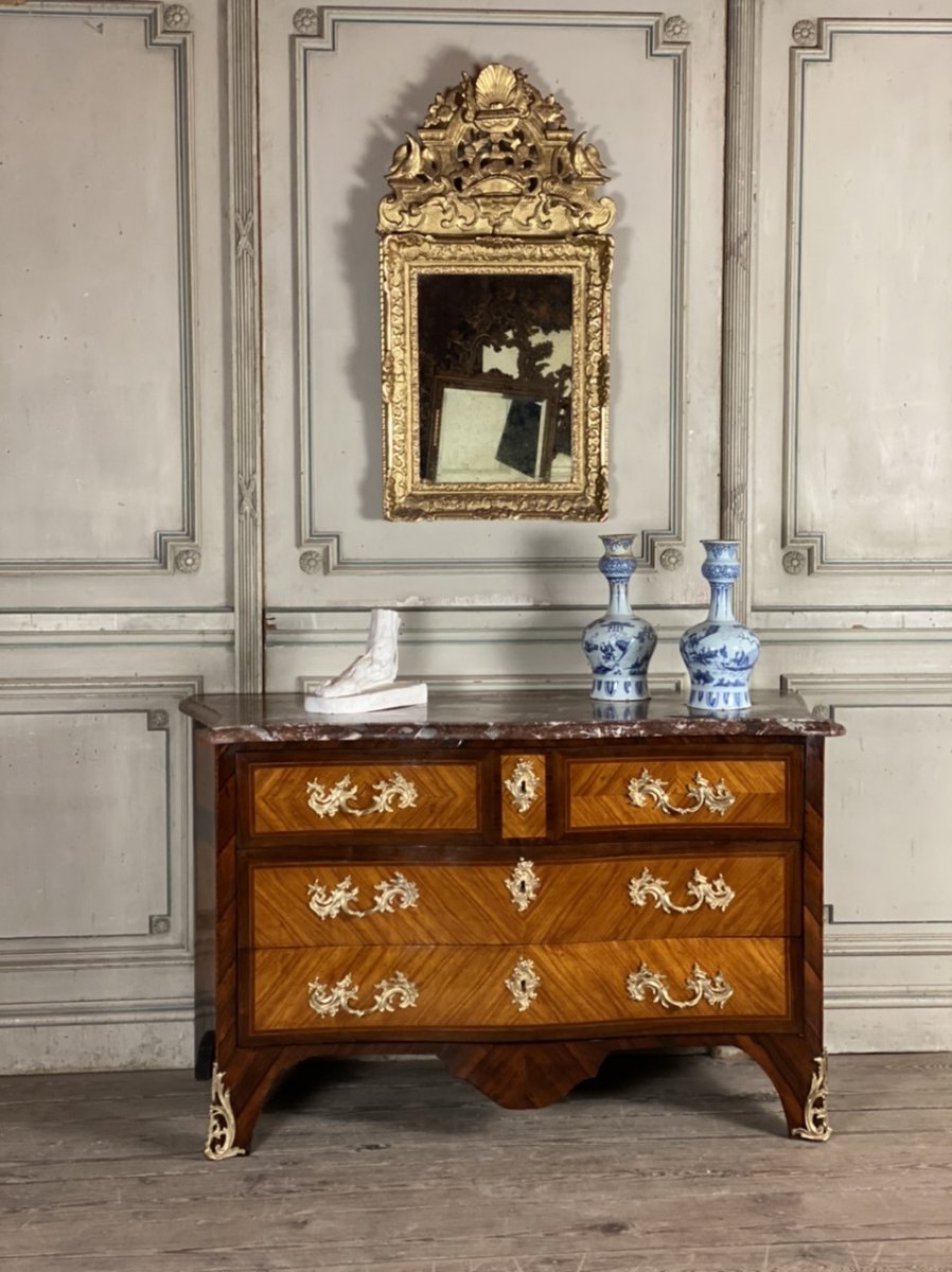 Dresser In Rosewood And Rosewood Veneer, Gilt Bronze, Rance Marble, Louis XV-photo-7
