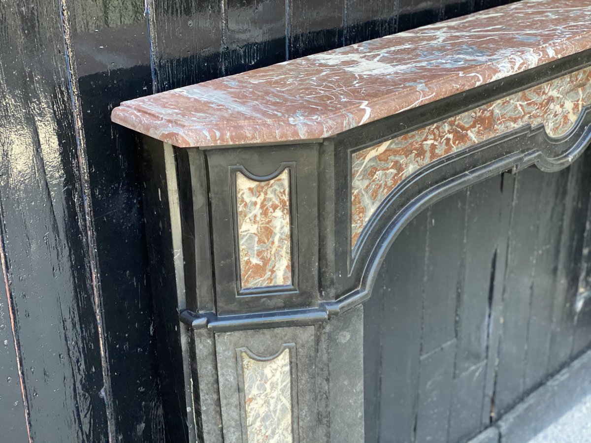 Fireplace In Black Marble From Belgium And Gray From The Ardennes, XVIIIth Century-photo-1