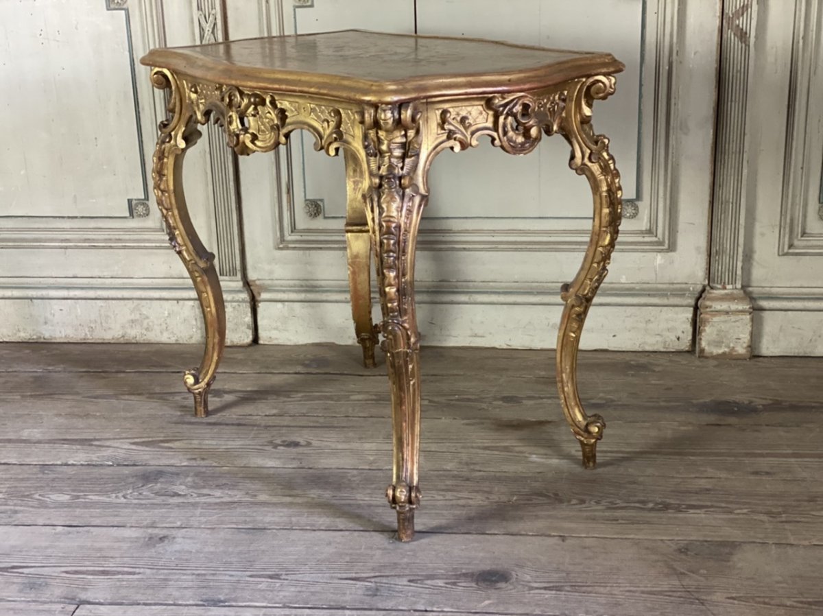 Louis XV Style Carved And Gilded Wood Table Circa 1880-photo-3