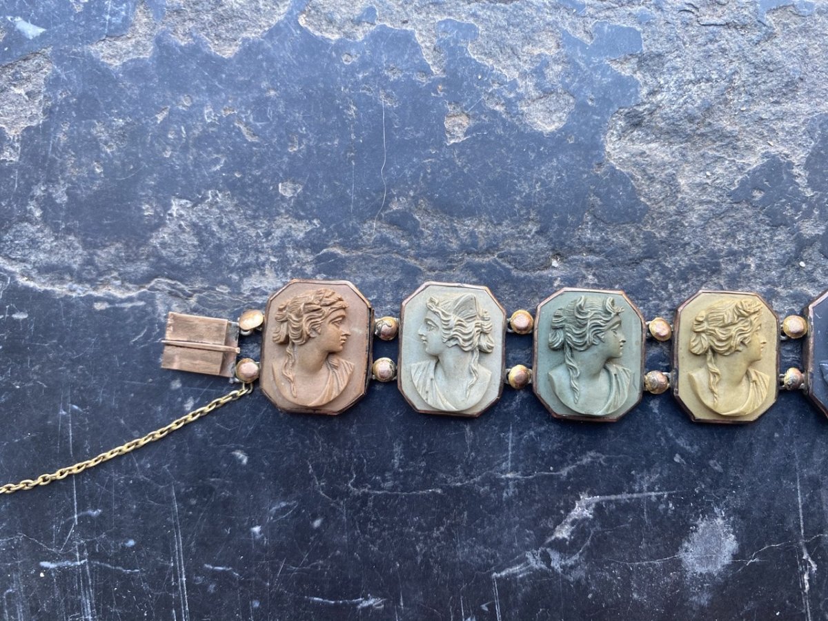 Lava Stone Bracelet, Antique Medallions, XIXth Century-photo-3
