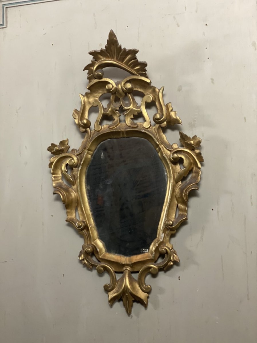 Miroir En Bois Doré, Italie Début XXème Siècle -photo-2