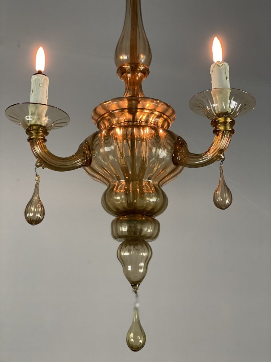 Lanterne En Verre De Murano Mordoré, Trois Bras De Lumière -photo-4