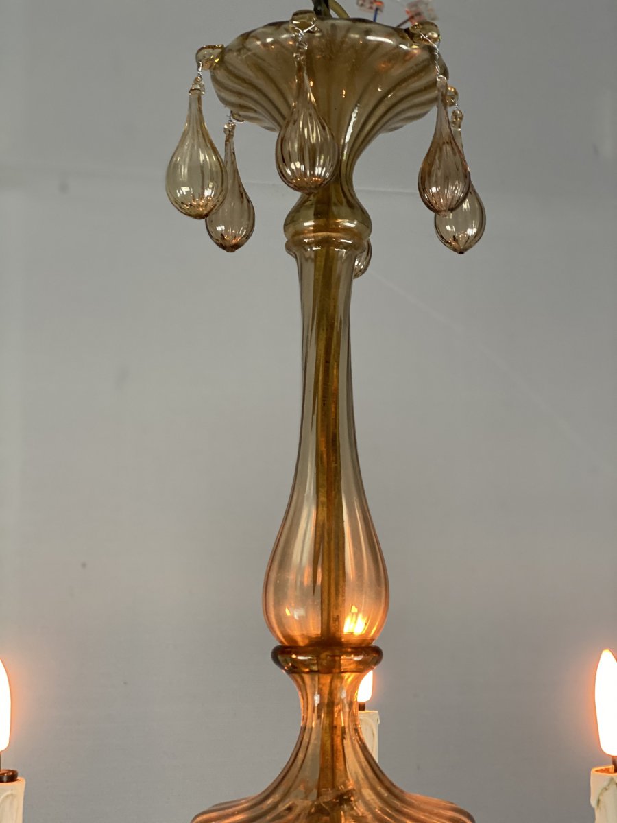 Lanterne En Verre De Murano Mordoré, Trois Bras De Lumière -photo-5