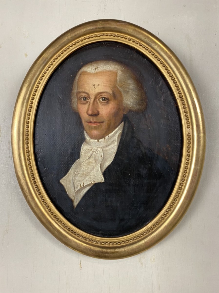 Portrait Masculin, Huile Sur Toile Marouflée Sur Carton Début XIXéme Siècle 