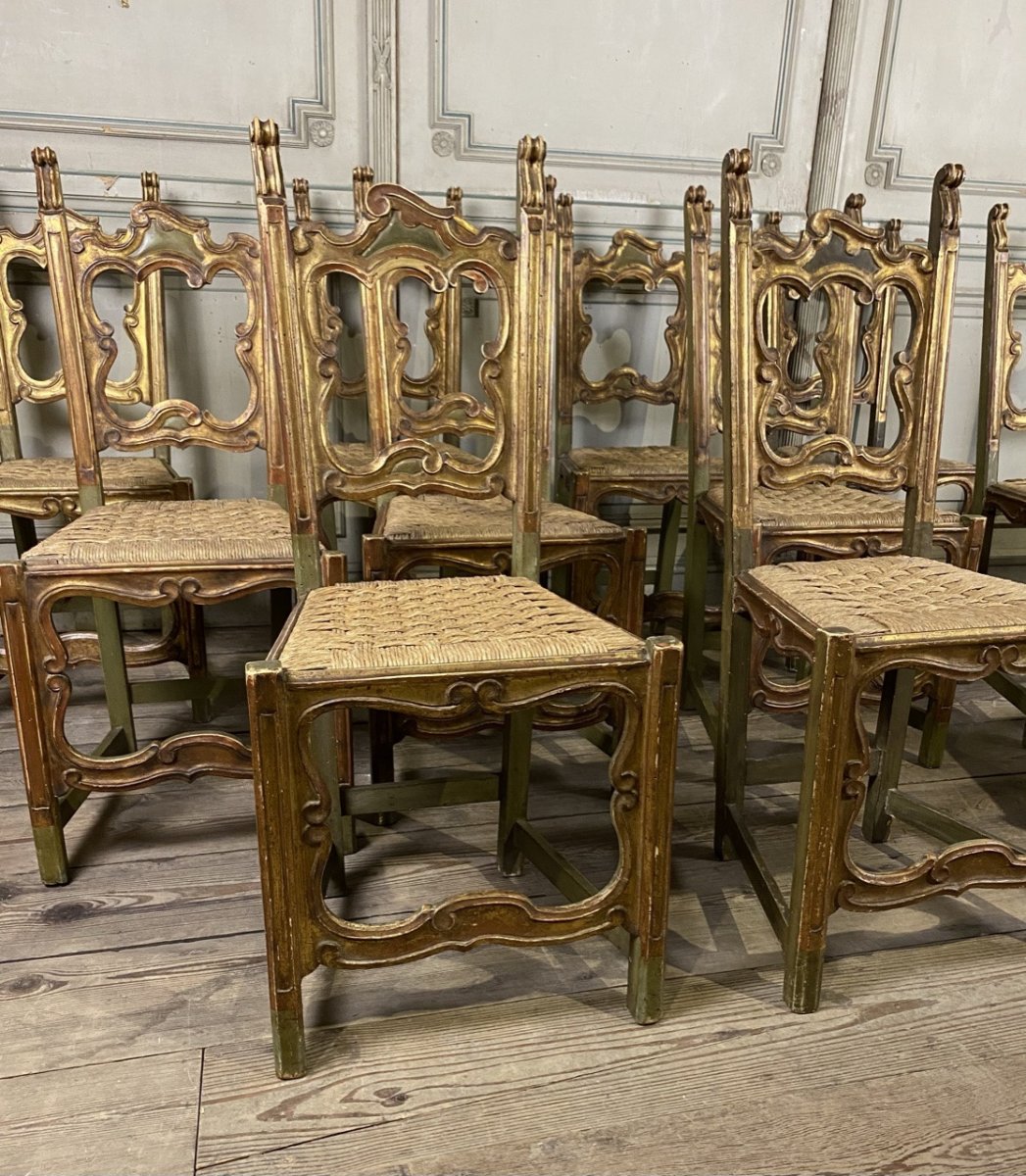 Suite Of 12 Carved Wood Chairs, Italy-photo-3