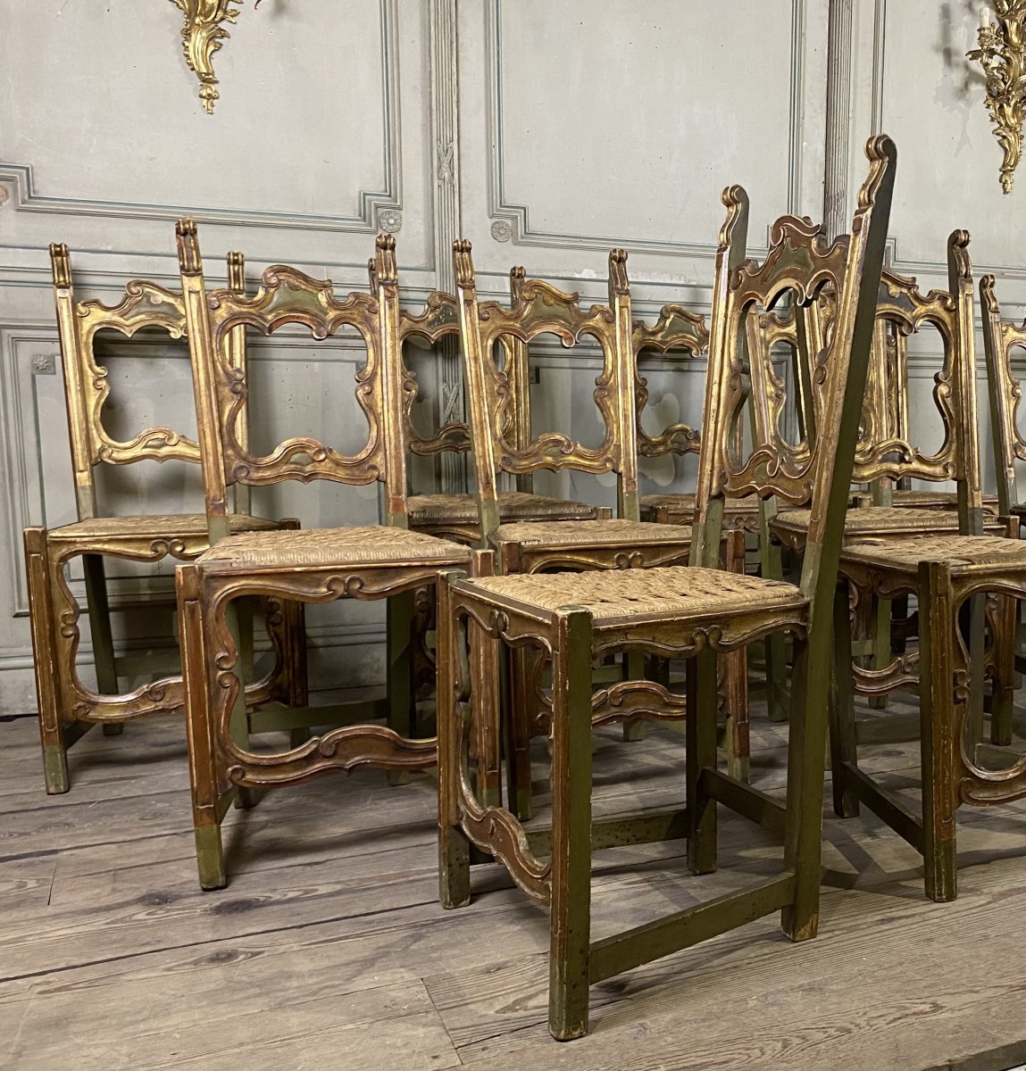 Suite Of 12 Carved Wood Chairs, Italy-photo-6