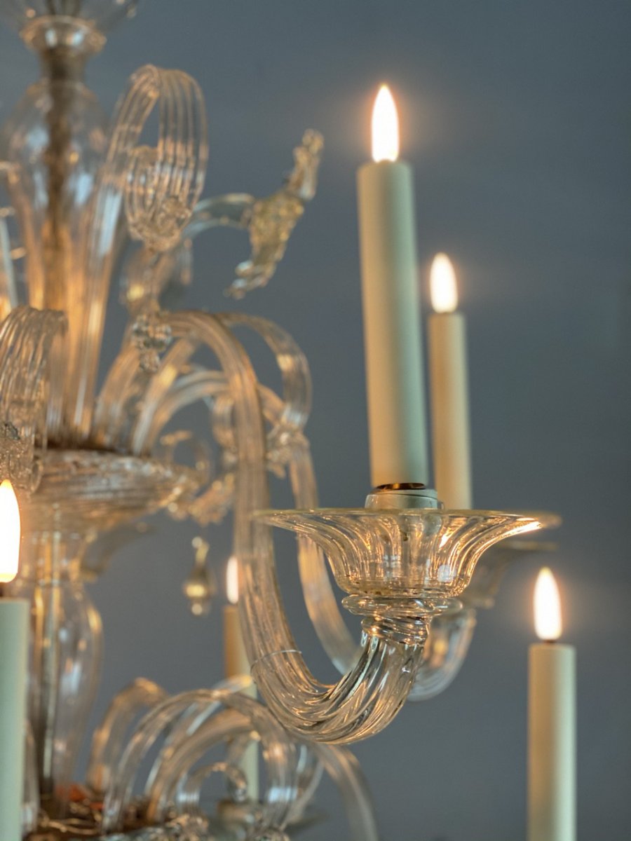 Lustre Vénitien En Verre De Murano Transparent 10 Bras De Lumière Sur Deux Niveaux -photo-4