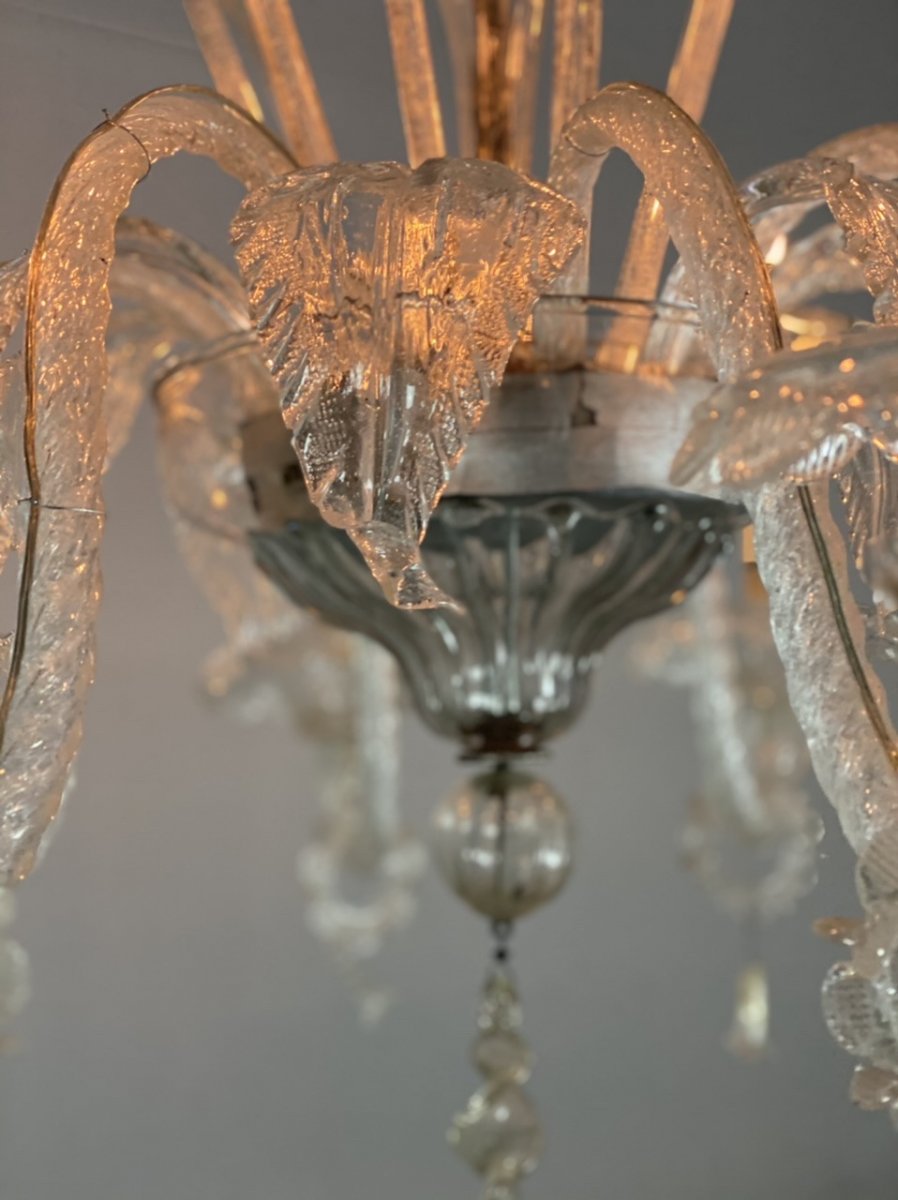 Venetian Chandelier In Transparent Murano Glass, 8 Arms Of Light-photo-2