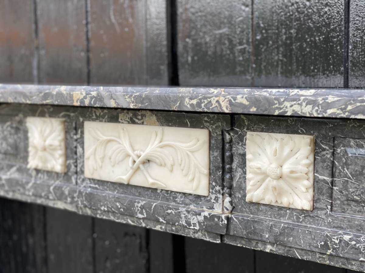 Louis XVI Style Fireplace In Gray Saint Anne And White Carrara Marble-photo-1