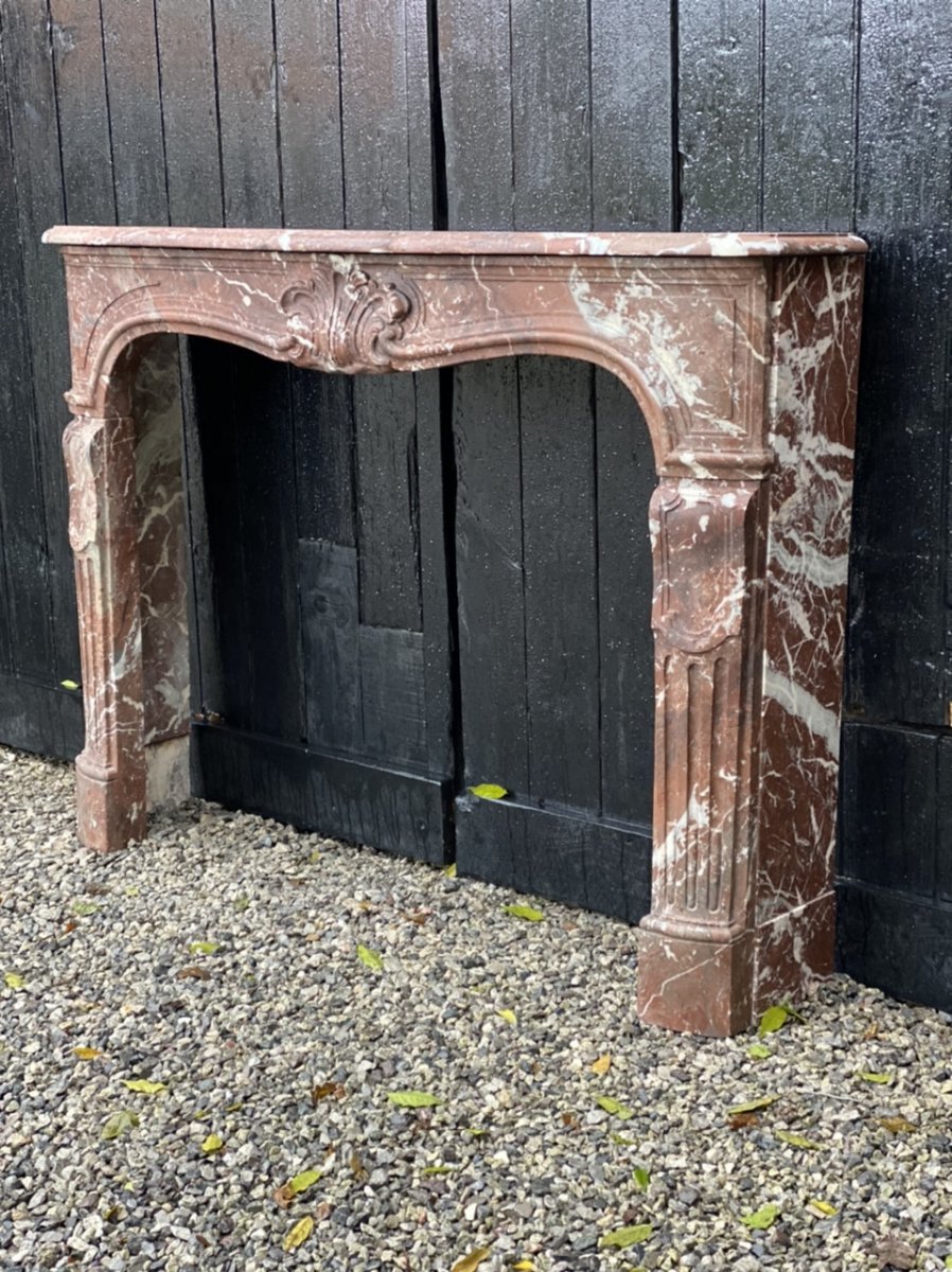 Louis XV Fireplace In Red Marble From Belgium, XVIIIth Century