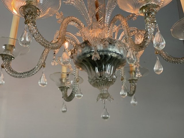 Lustre Vénitien En Verre De Murano Transparent, 6 Bras De Lumière -photo-3