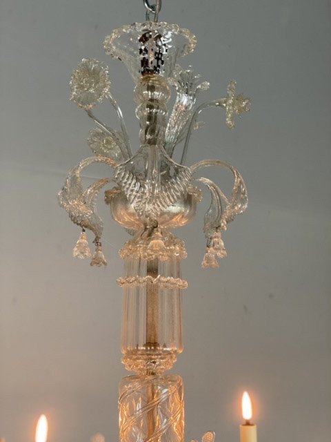 Transparent Murano Glass Venetian Chandelier, 6 Arms Of Light-photo-4